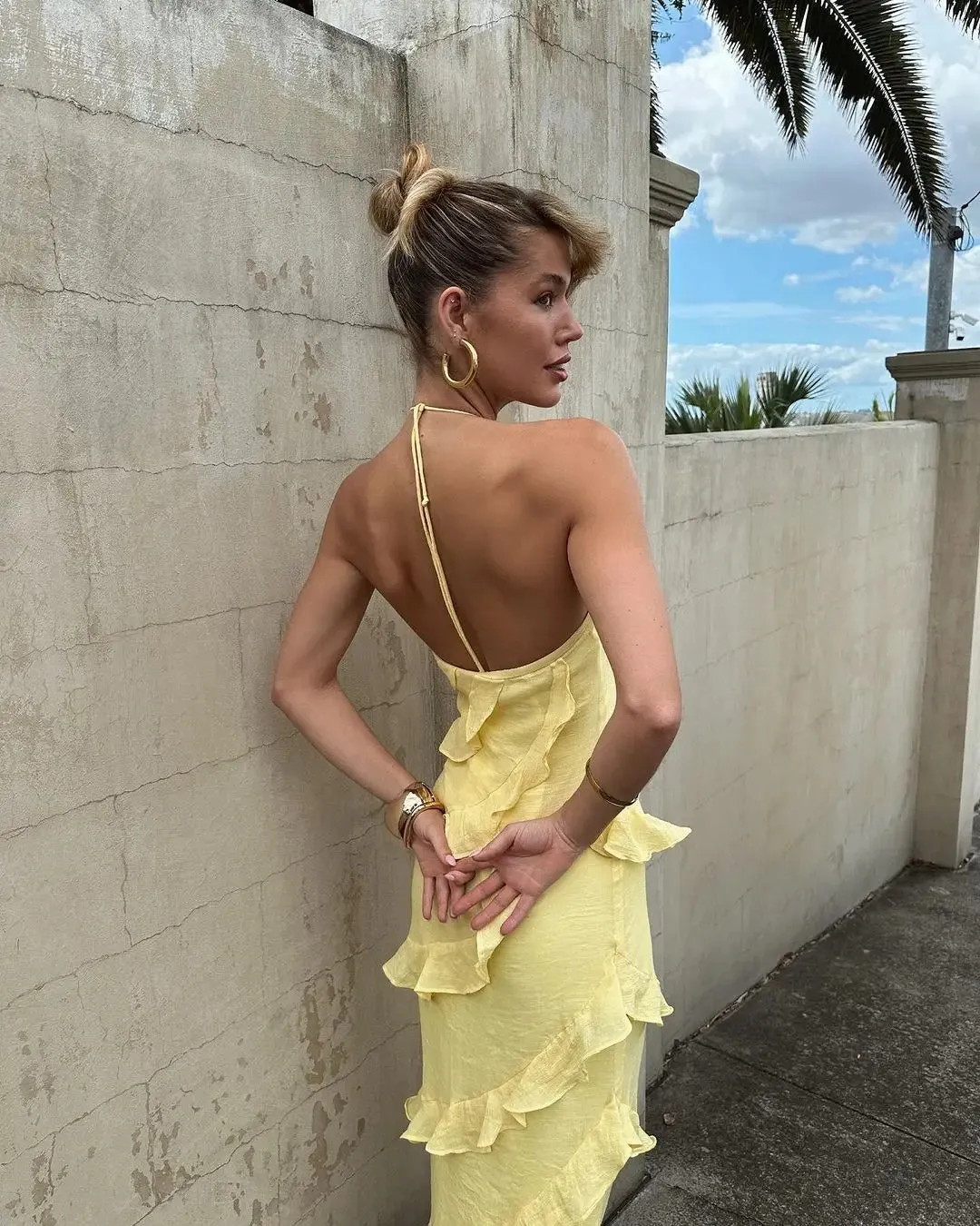 Havana Diagonal Ruffle Maxi Dress