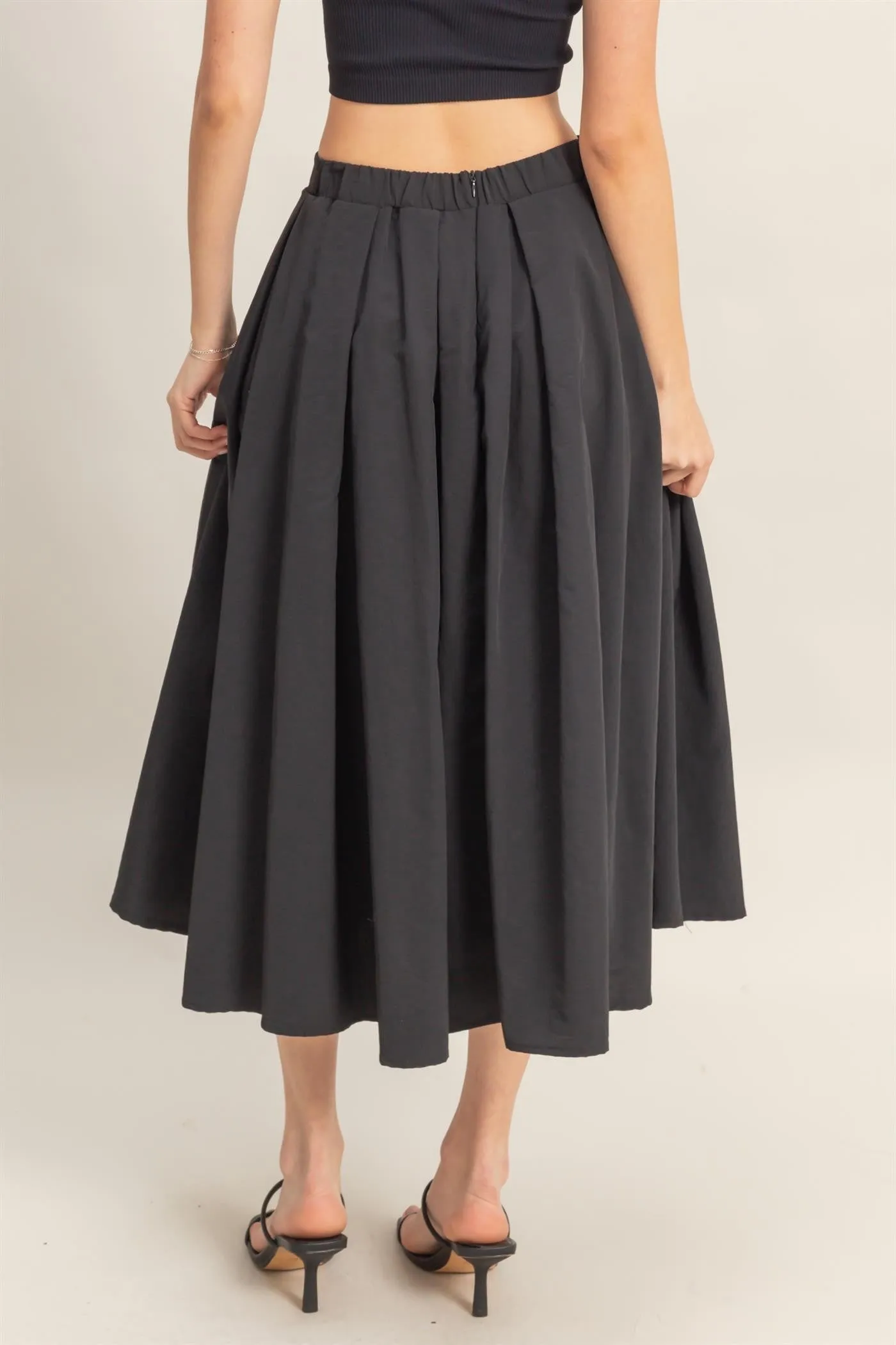 High-Waist Pleated Flowy Maxi Skirt