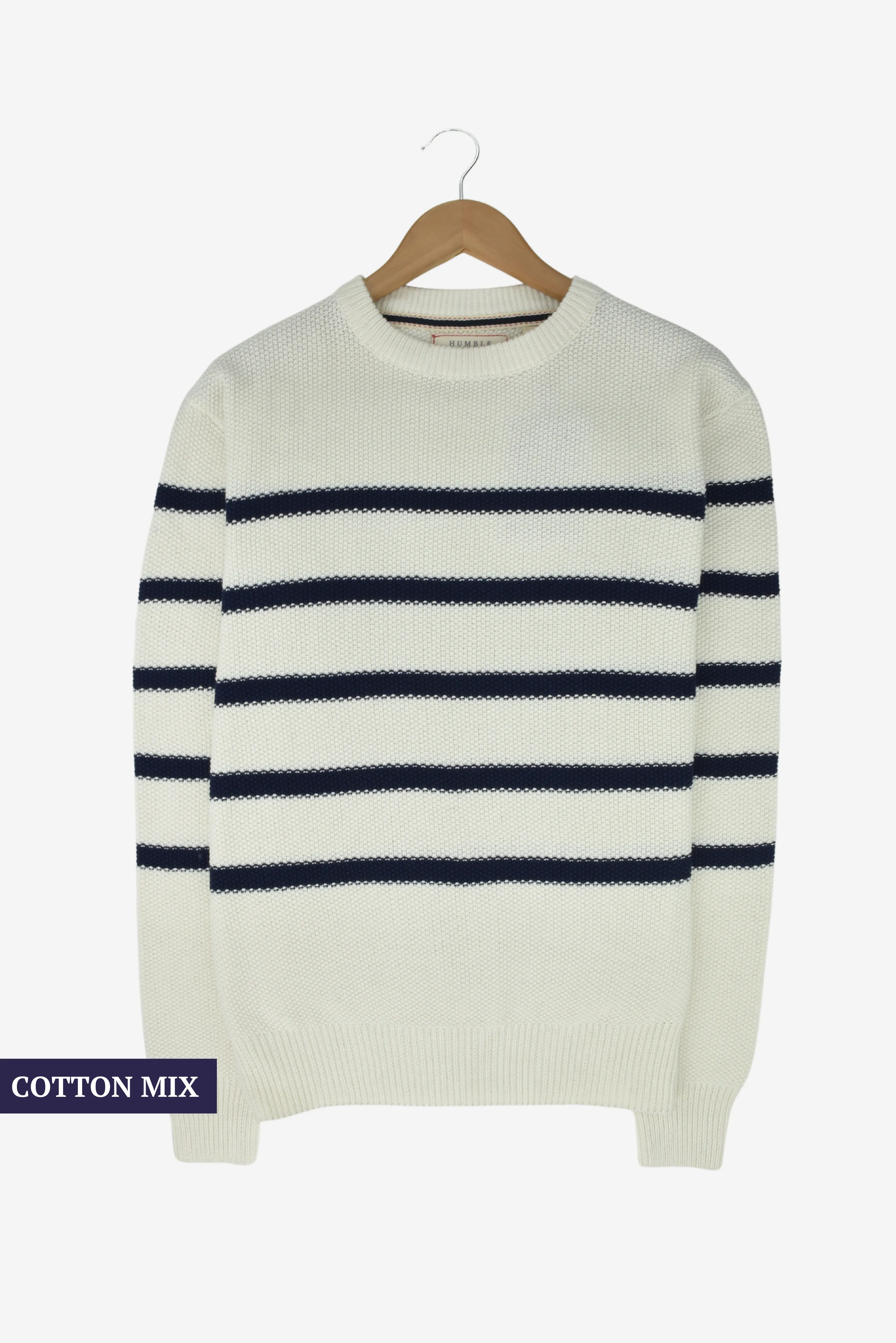 Humble Pioneer - Mens Cream Striped Cotton Mix Crewneck