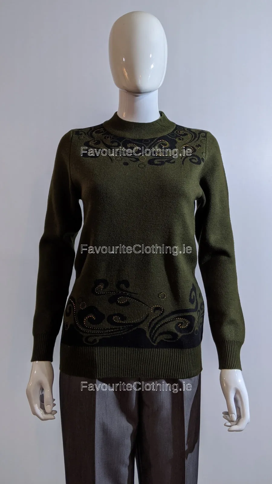 Khaki Green Glitter Pattern Jumper