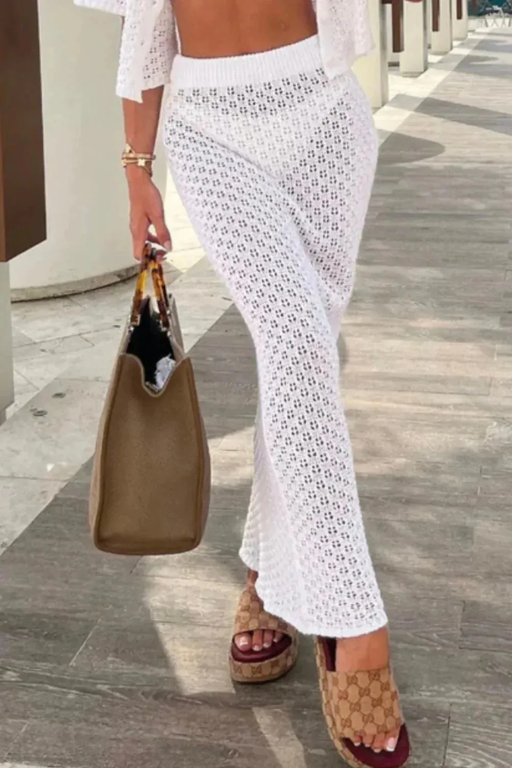 Knit Hollow Out Top and Long Skirt Suit