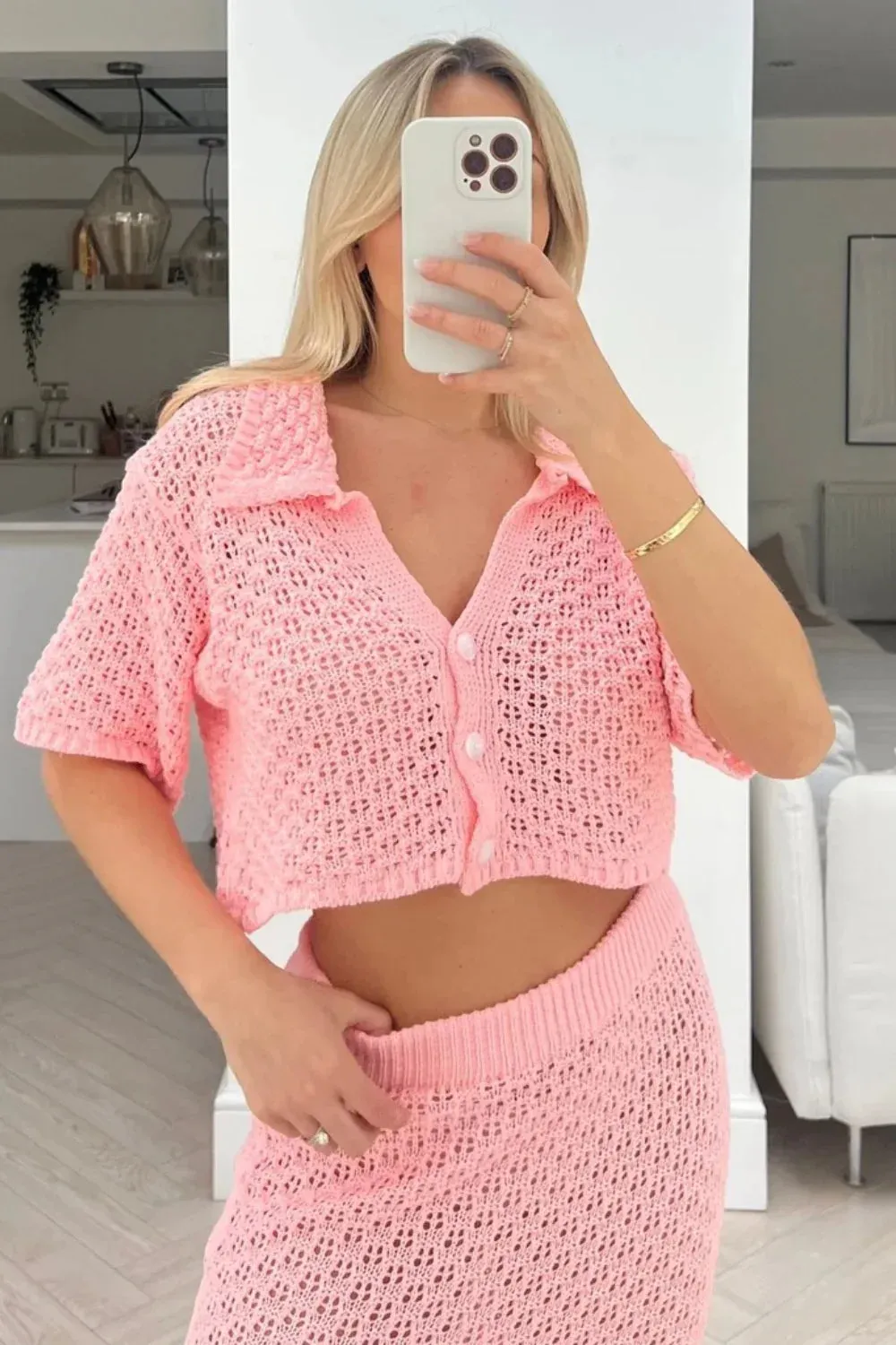 Knit Hollow Out Top and Long Skirt Suit