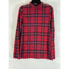 LANDS END Women's Tall Red/Navy Plaid Shaped-Fit Pullover Turtleneck Top SZ M/T