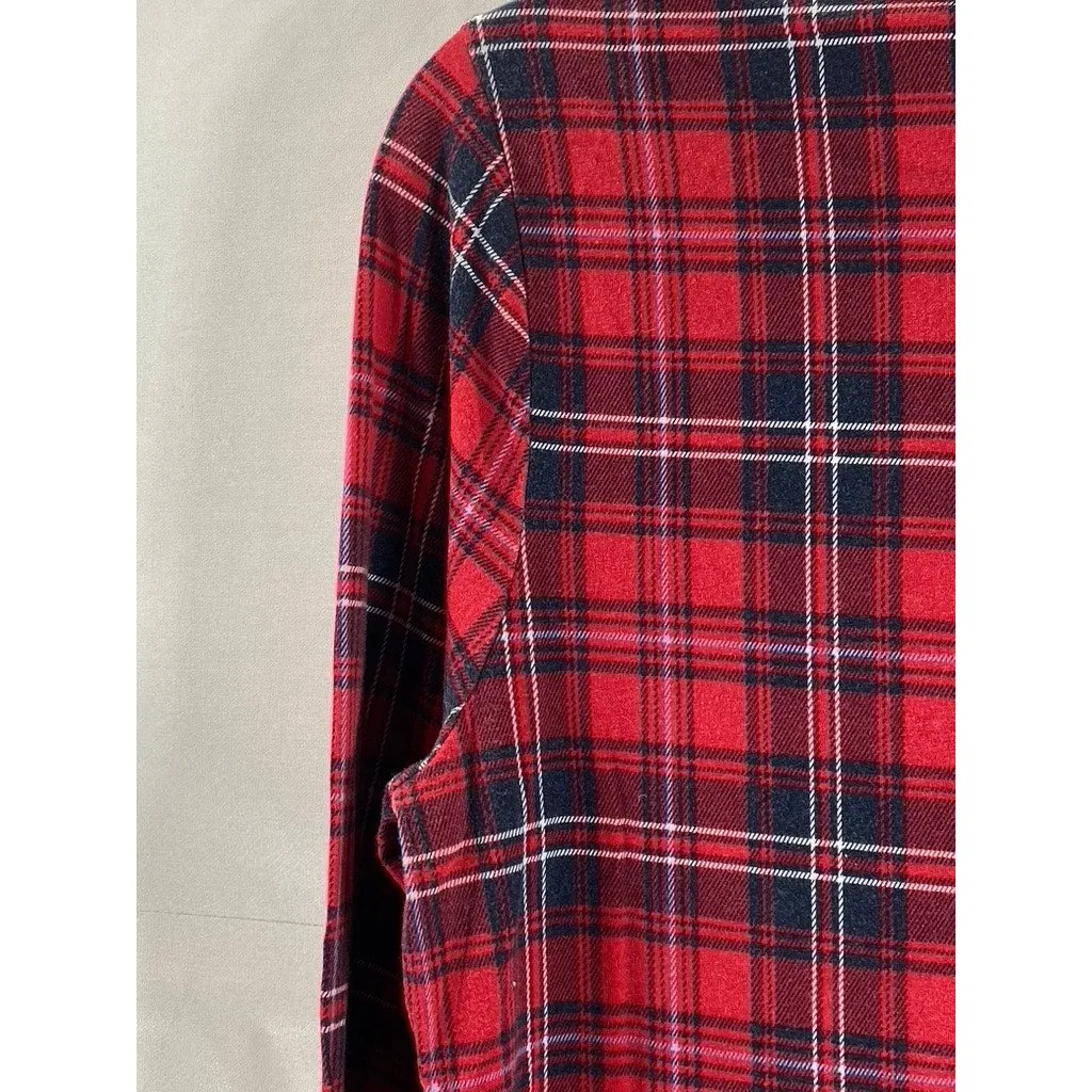 LANDS END Women's Tall Red/Navy Plaid Shaped-Fit Pullover Turtleneck Top SZ M/T