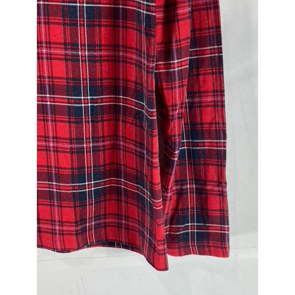 LANDS END Women's Tall Red/Navy Plaid Shaped-Fit Pullover Turtleneck Top SZ M/T