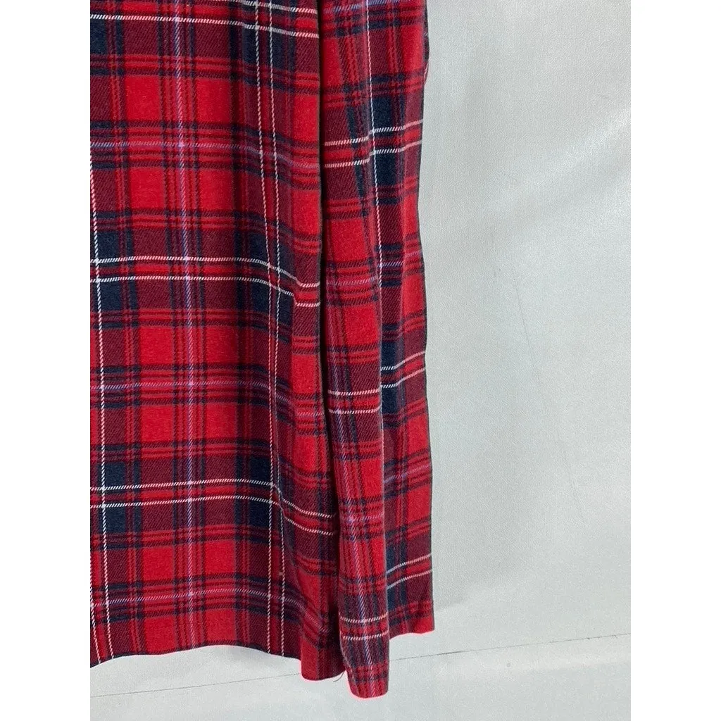 LANDS END Women's Tall Red/Navy Plaid Shaped-Fit Pullover Turtleneck Top SZ M/T