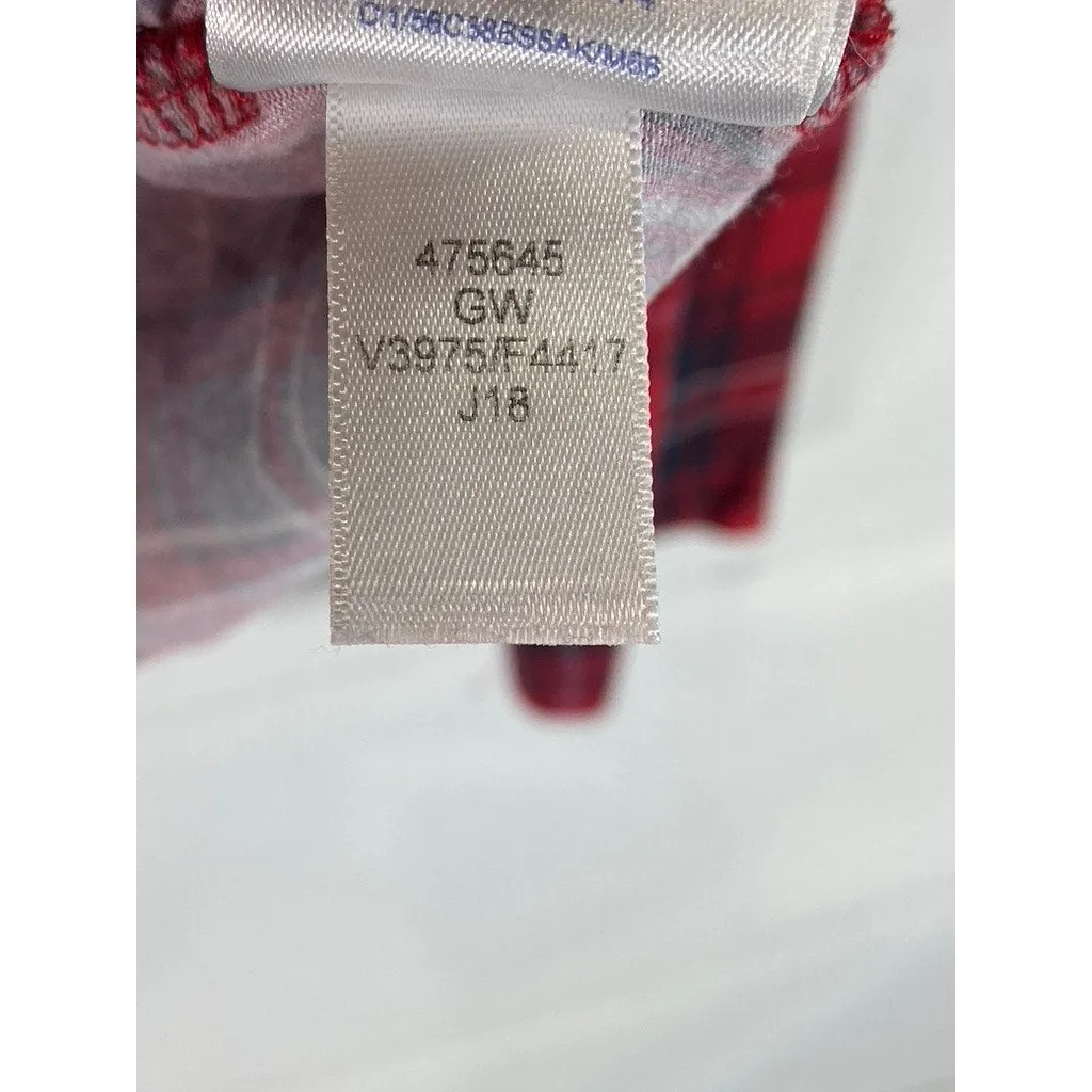 LANDS END Women's Tall Red/Navy Plaid Shaped-Fit Pullover Turtleneck Top SZ M/T