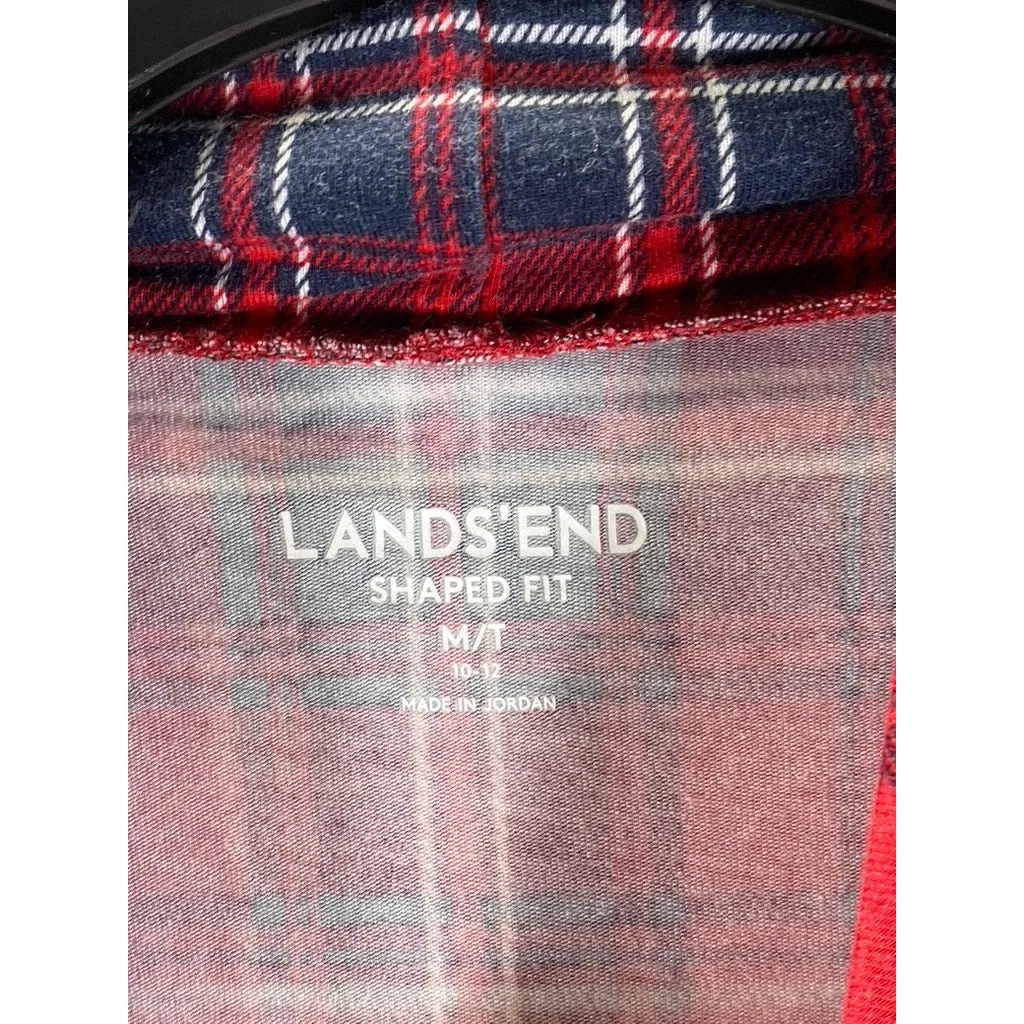 LANDS END Women's Tall Red/Navy Plaid Shaped-Fit Pullover Turtleneck Top SZ M/T
