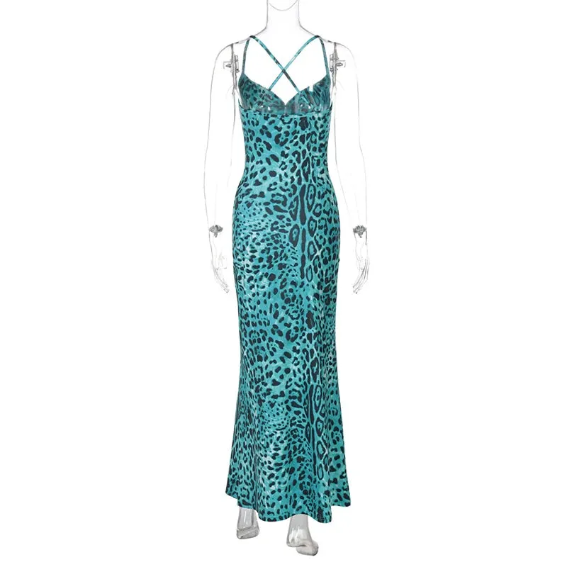 Leopard Turquoise Cami Dress - Evening Elegance
