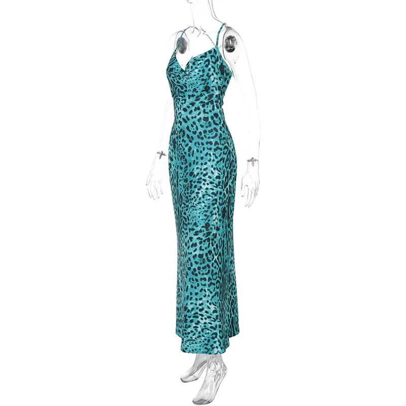 Leopard Turquoise Cami Dress - Evening Elegance