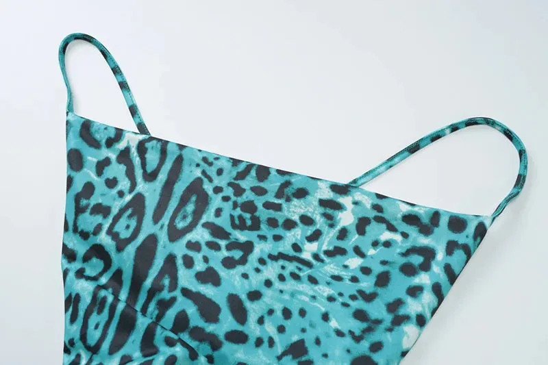 Leopard Turquoise Cami Dress - Evening Elegance