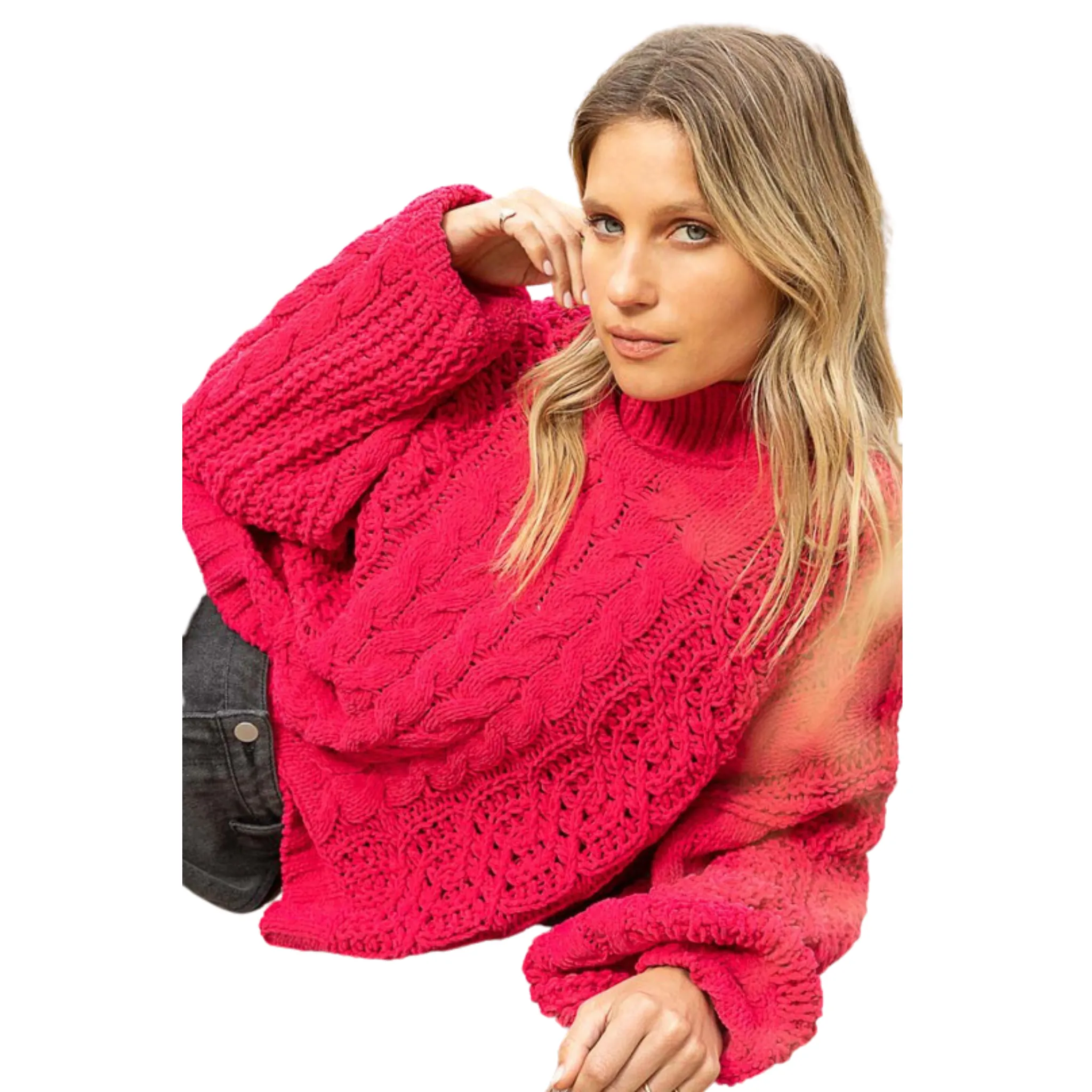 Mock Neck Cable Knit Sweater