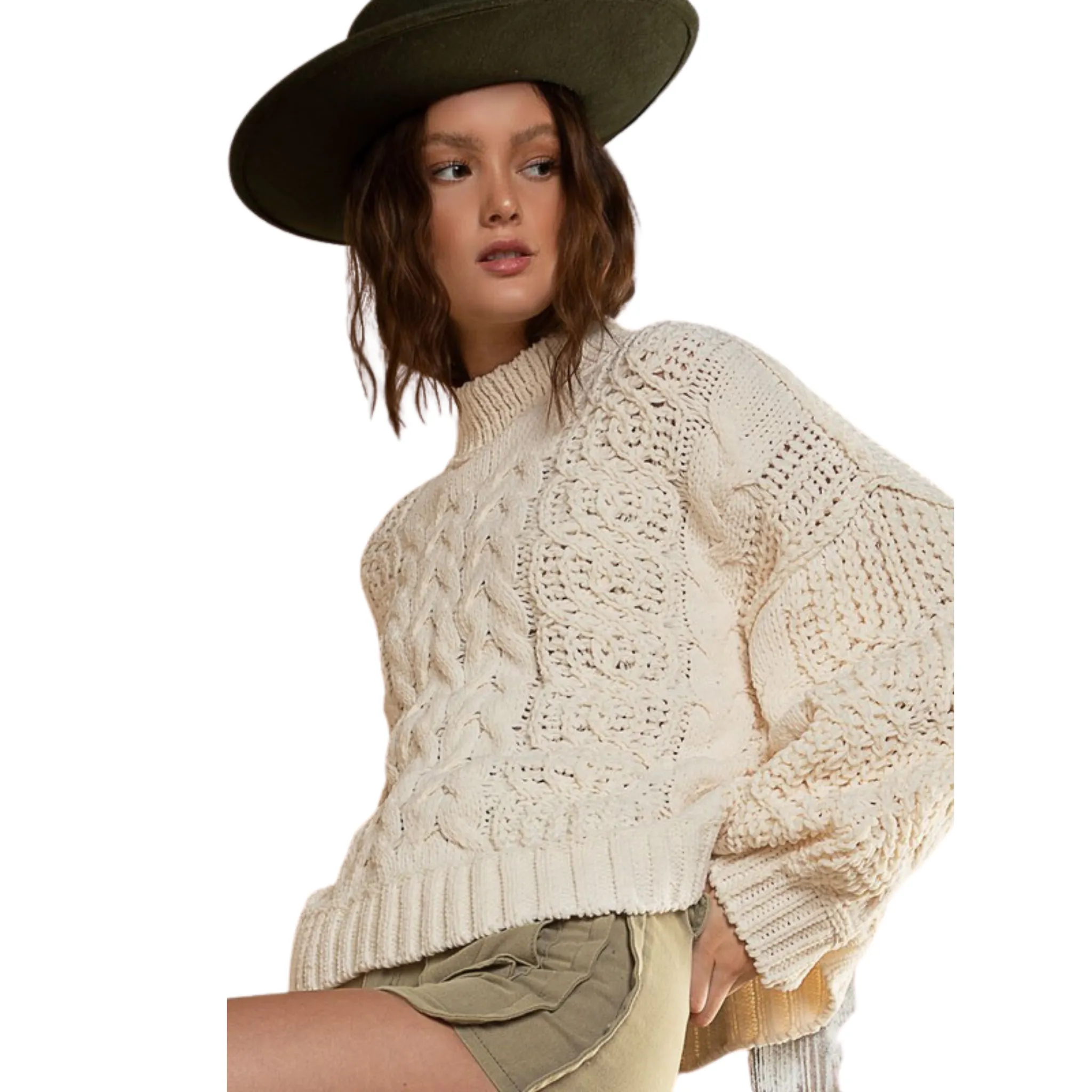 Mock Neck Cable Knit Sweater