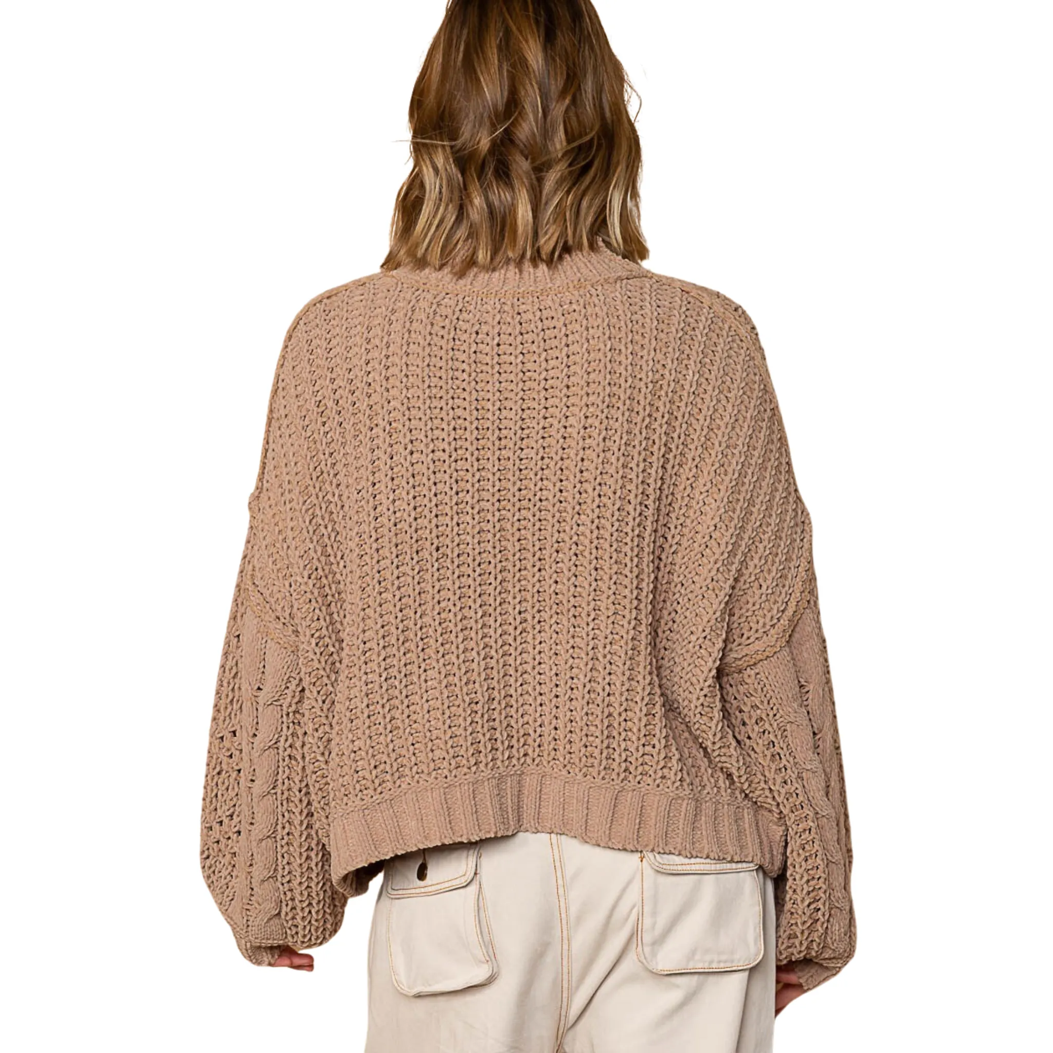 Mock Neck Cable Knit Sweater
