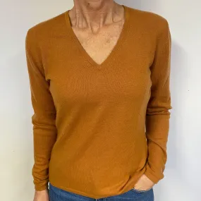 Ochre Yellow Cashmere V-Neck Jumper Medium