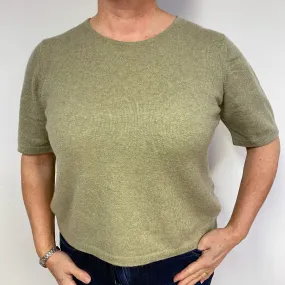 Olive Green Cashmere Short Sleeved Jumper Large