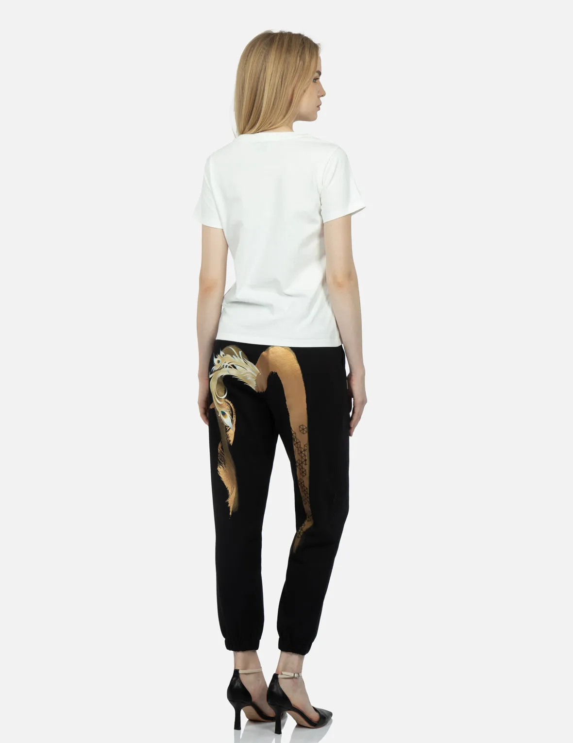 Peacock and Kamon-pattern Daicock Foil-Print Sweatpants