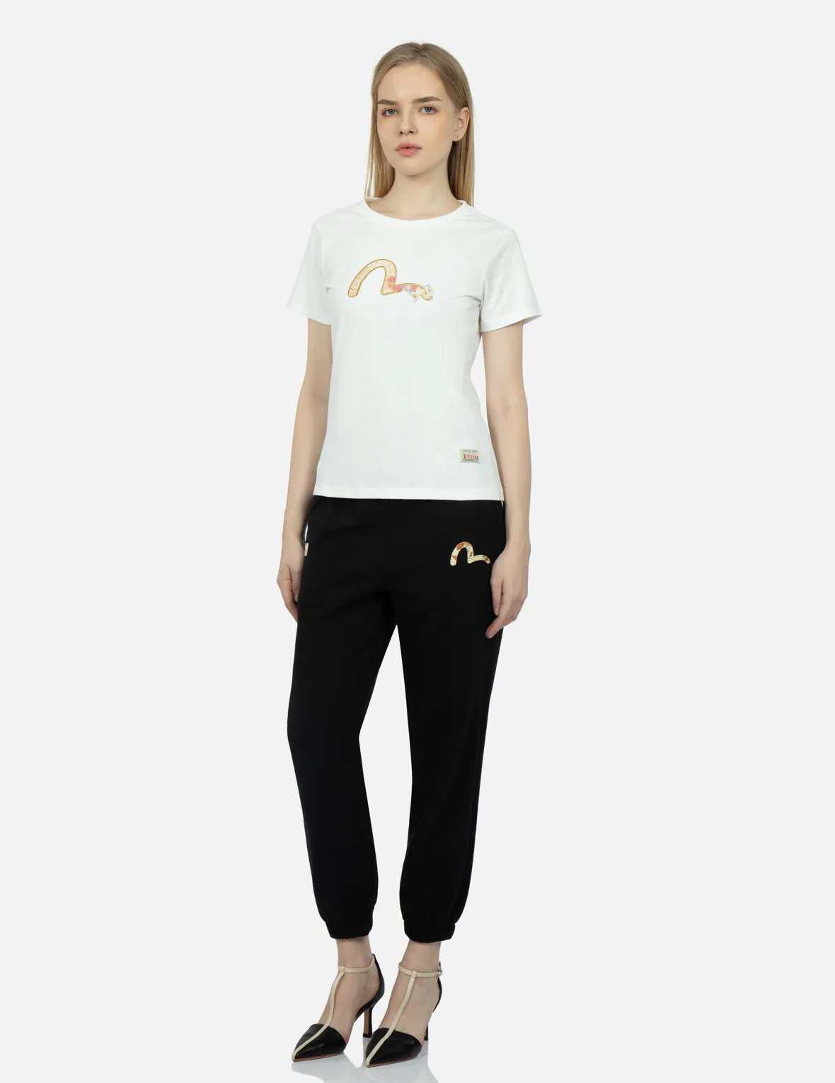 Peacock and Kamon-pattern Daicock Foil-Print Sweatpants