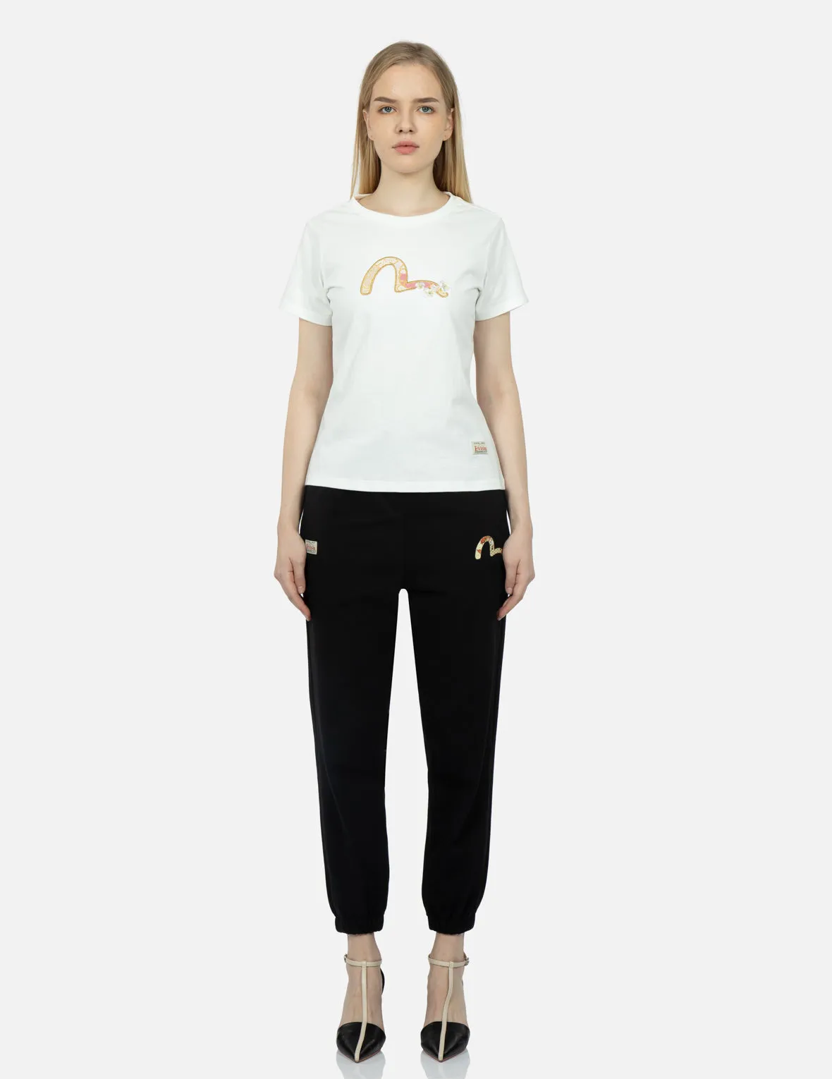 Peacock and Kamon-pattern Daicock Foil-Print Sweatpants