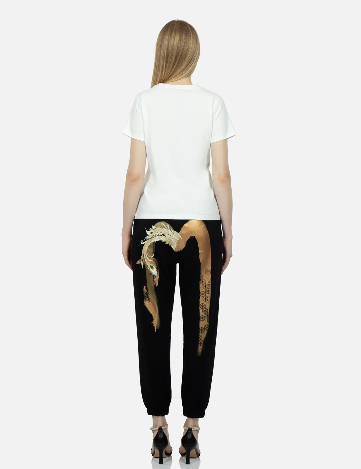 Peacock and Kamon-pattern Daicock Foil-Print Sweatpants