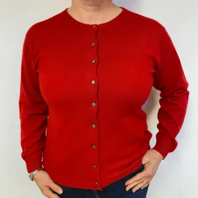 Post Box Red Cashmere Crew Neck Cardigan Large.