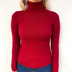 Ruby Red Cashmere Polo Neck Jumper Small