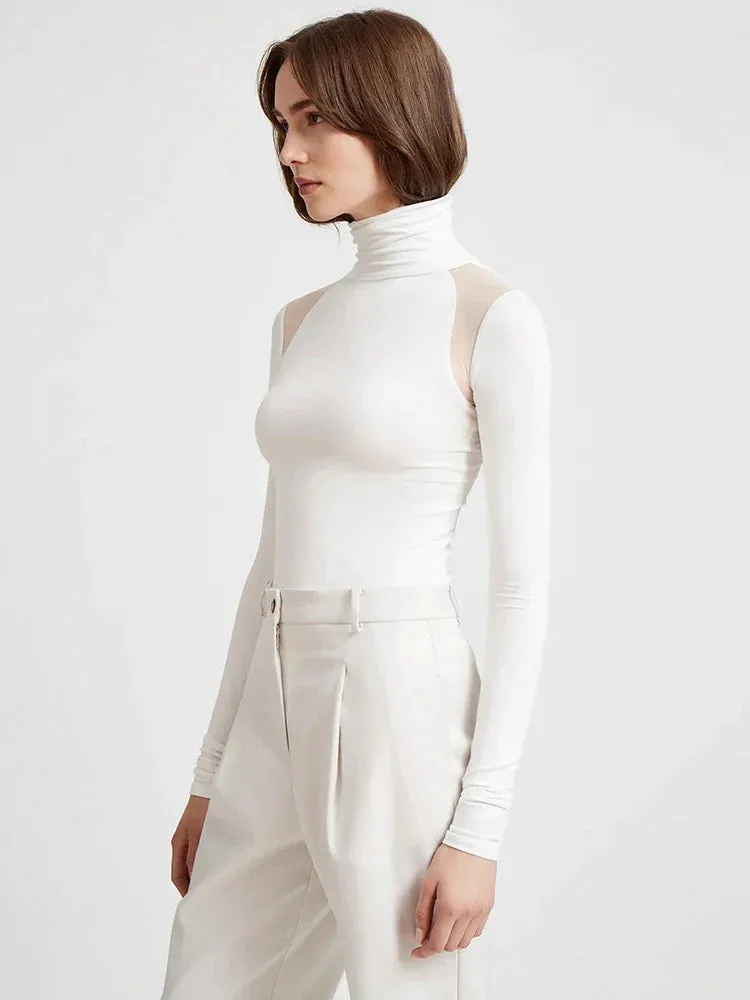 Sexy Mesh Patchwork Turtleneck Bodysuit