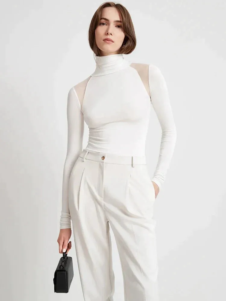 Sexy Mesh Patchwork Turtleneck Bodysuit