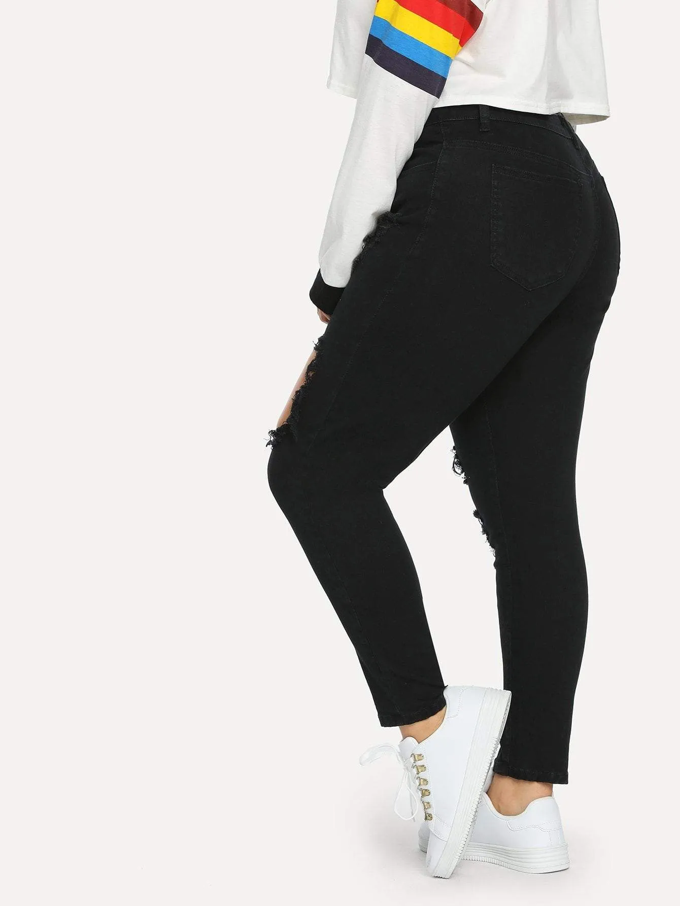 SHEIN Plus Ripped Solid Skinny Jeans