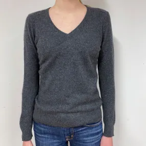 Slate Grey Cashmere V-Neck Jumper Extra Small