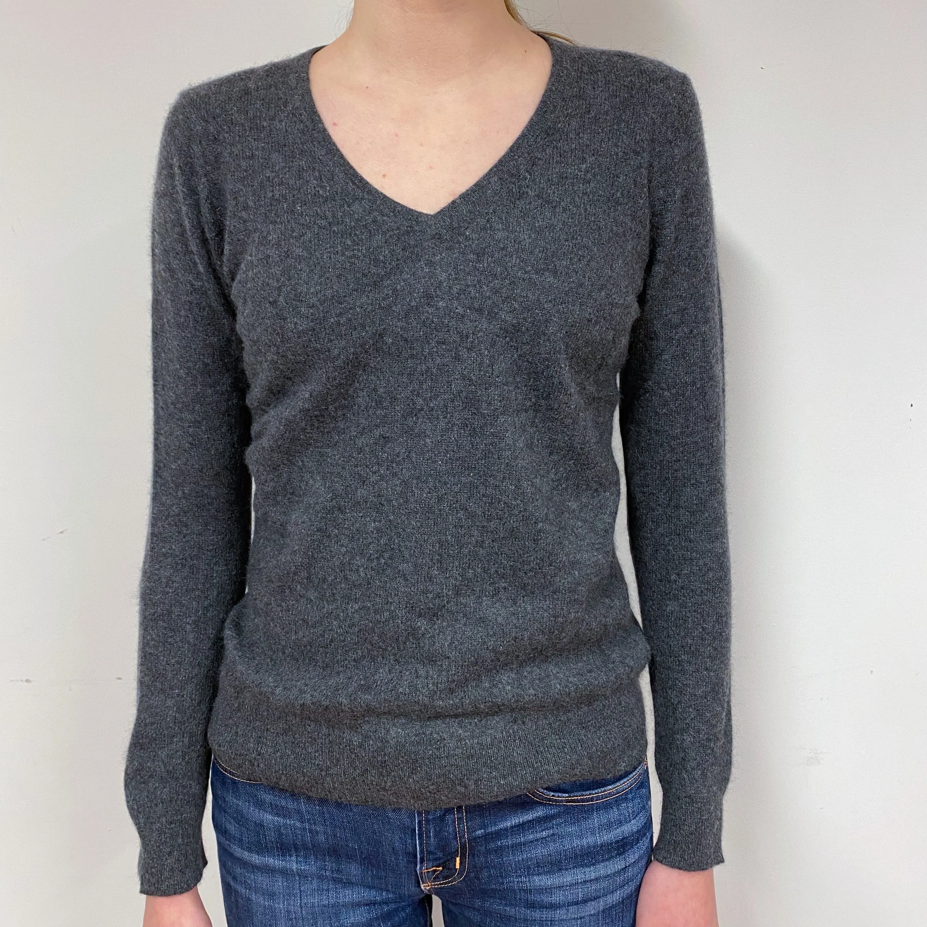 Slate Grey Cashmere V-Neck Jumper Extra Small