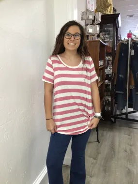 SS STRIPED KNIT TWISTED HEM TOP