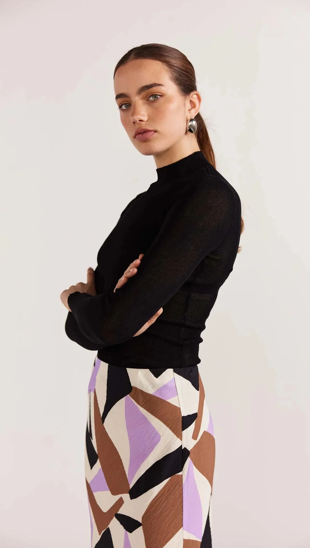 STAPLE THE LABEL MUSE SHEER KNIT TOP BLACK