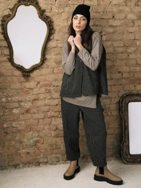 Striped Cotton Elastic Waist Pants