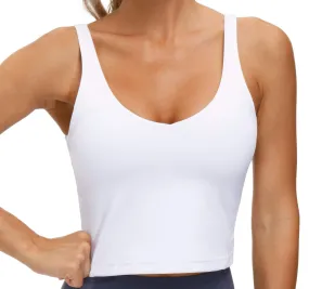The Gym people Women’s Longline Sports Bra Padded Medium Support Yoga Bras Gym Running Workout Tank Tops (White, Medium)