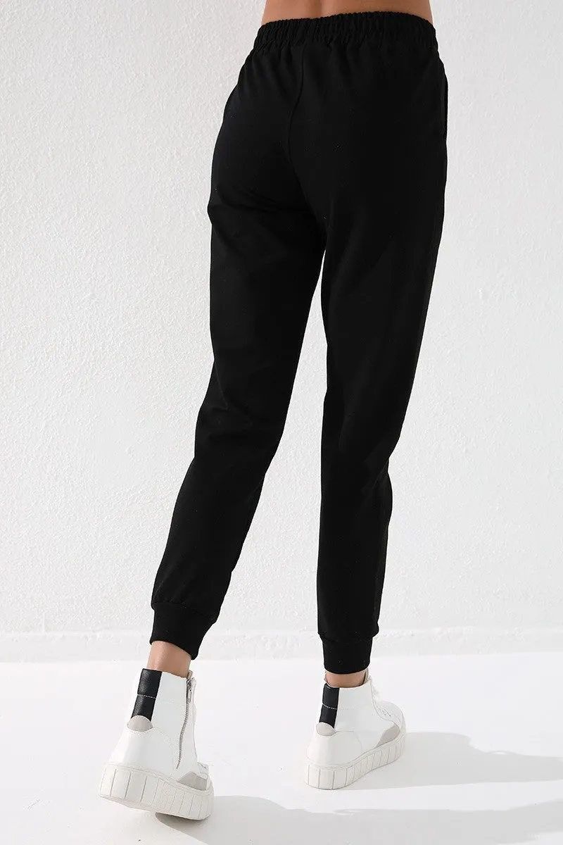 TMY Black High Waist Jogger Comfort Fit Cuffed Women's Sweatpants - 94561 - Rocky Mount