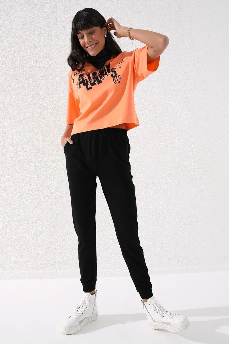 TMY Black High Waist Jogger Comfort Fit Cuffed Women's Sweatpants - 94561 - Rocky Mount