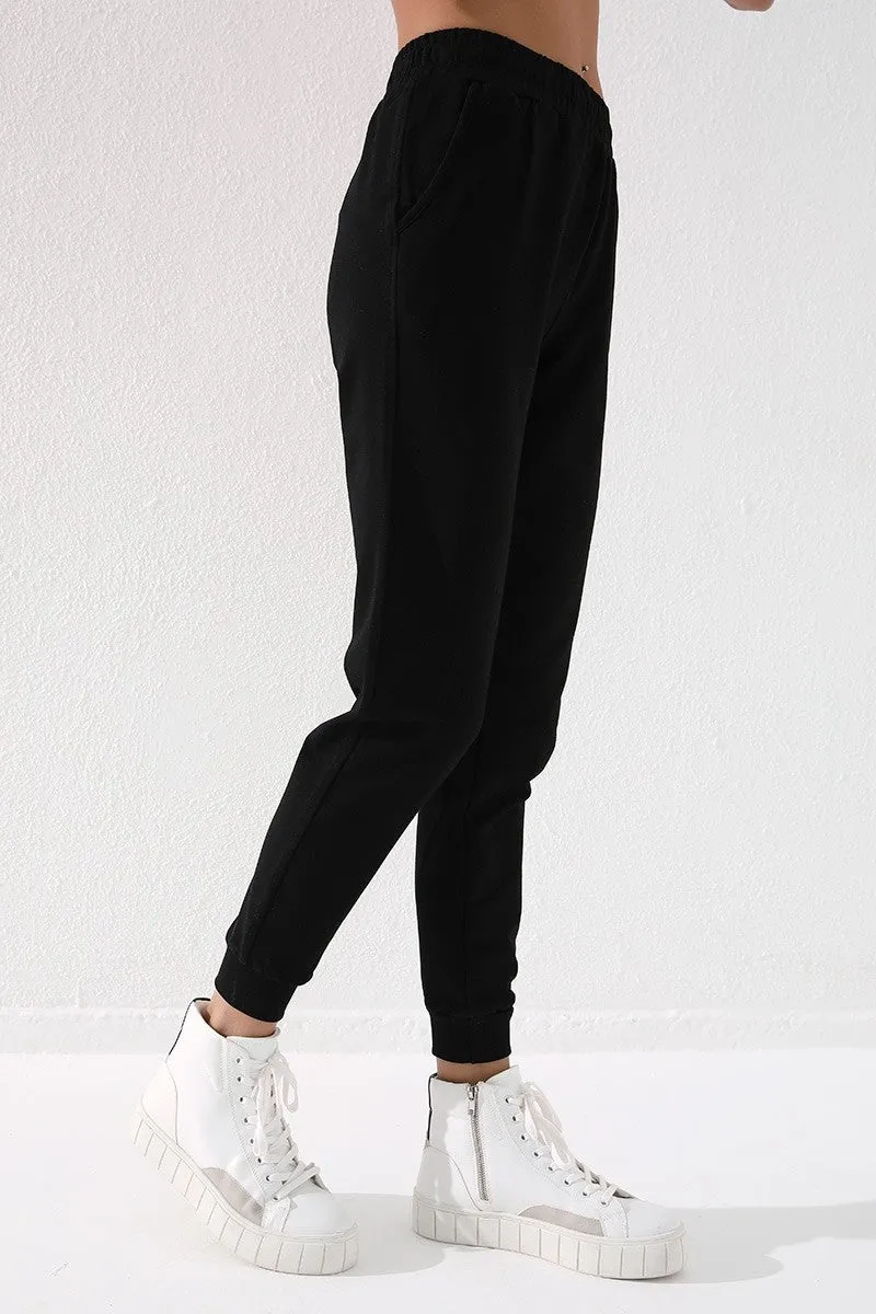 TMY Black High Waist Jogger Comfort Fit Cuffed Women's Sweatpants - 94561 - Rocky Mount
