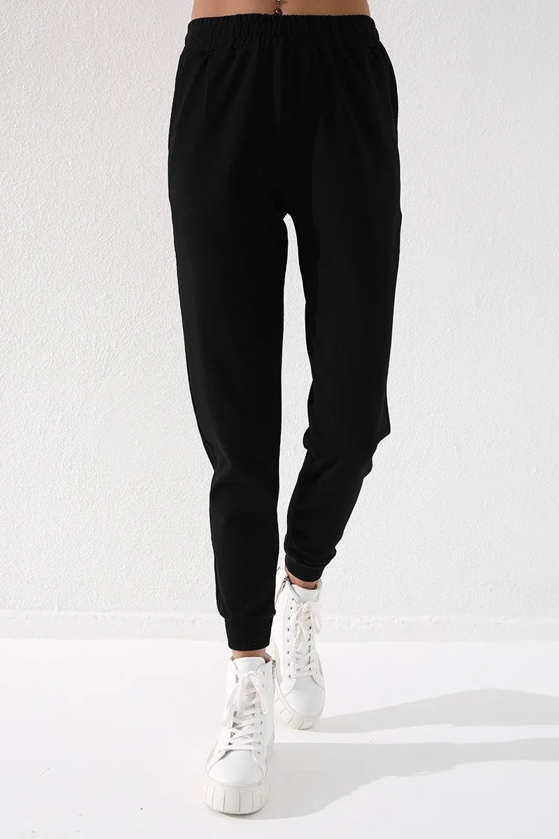 TMY Black High Waist Jogger Comfort Fit Cuffed Women's Sweatpants - 94561 - Rocky Mount