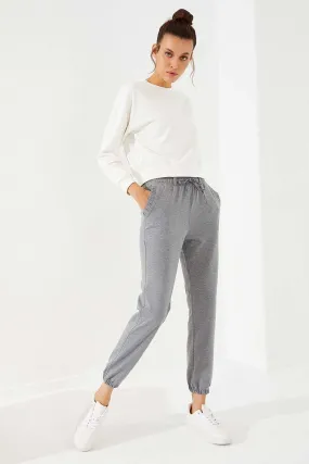 TMY Gray Melange Drawstring Pocketed Comfort Fit Elastic Cuff Women's Sweatpants - 94580 - San Ramon