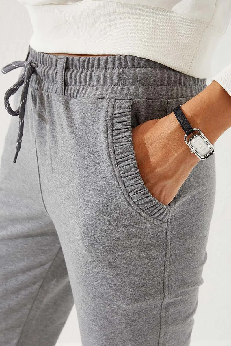 TMY Gray Melange Drawstring Pocketed Comfort Fit Elastic Cuff Women's Sweatpants - 94580 - San Ramon