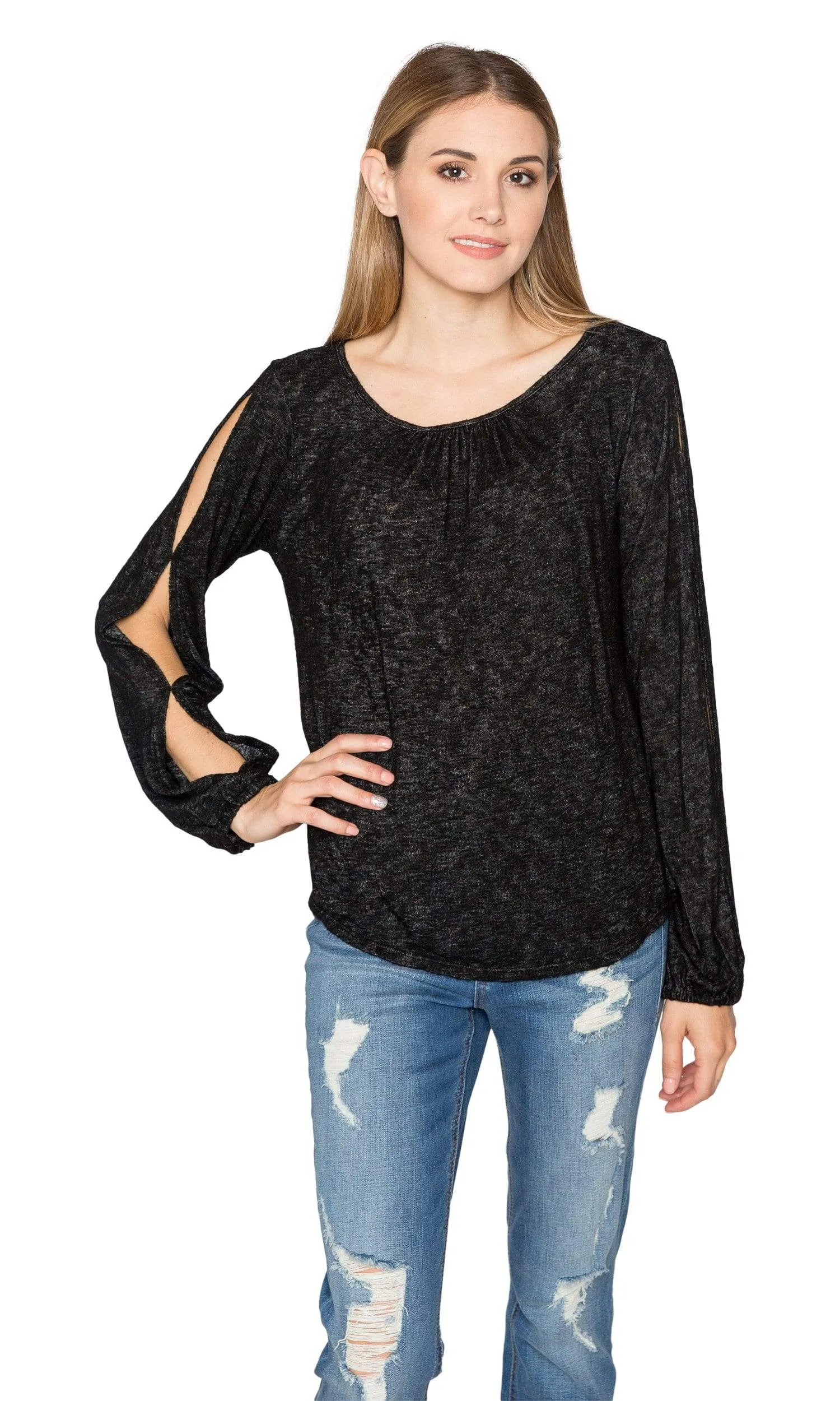 Velvet by Graham & Spencer Bellatrix Slit Sleeve Textured Knit Top