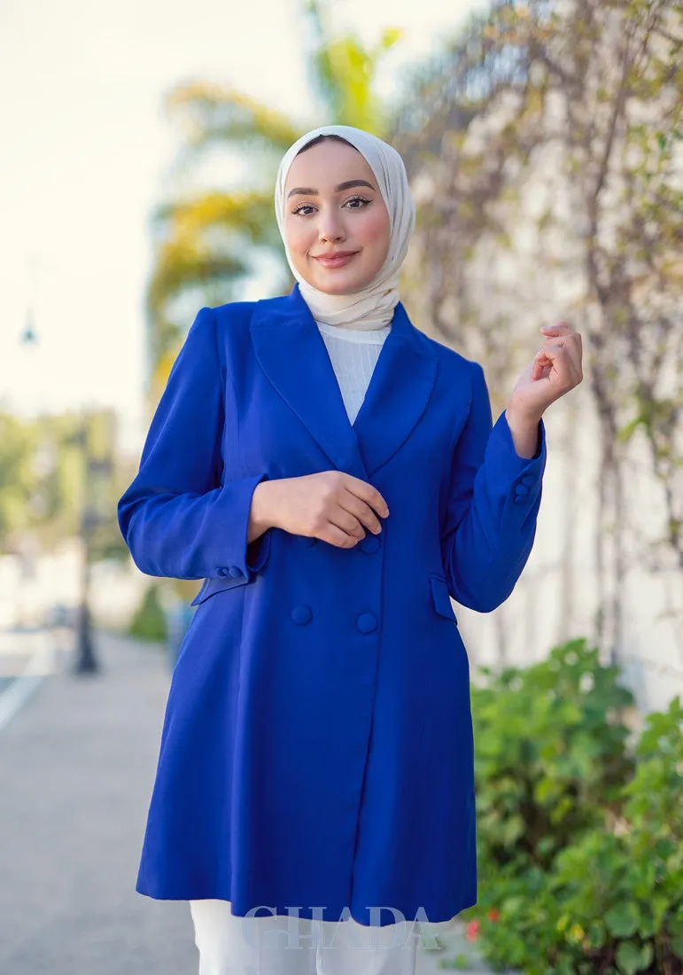 Veste longue en bleu roi