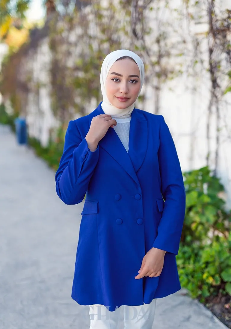 Veste longue en bleu roi