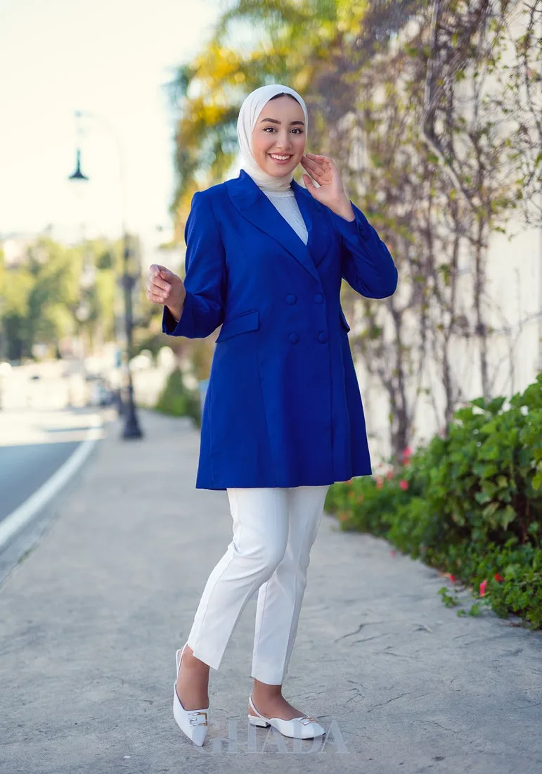 Veste longue en bleu roi