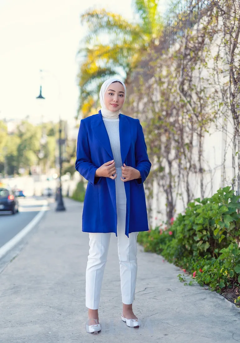 Veste longue en bleu roi