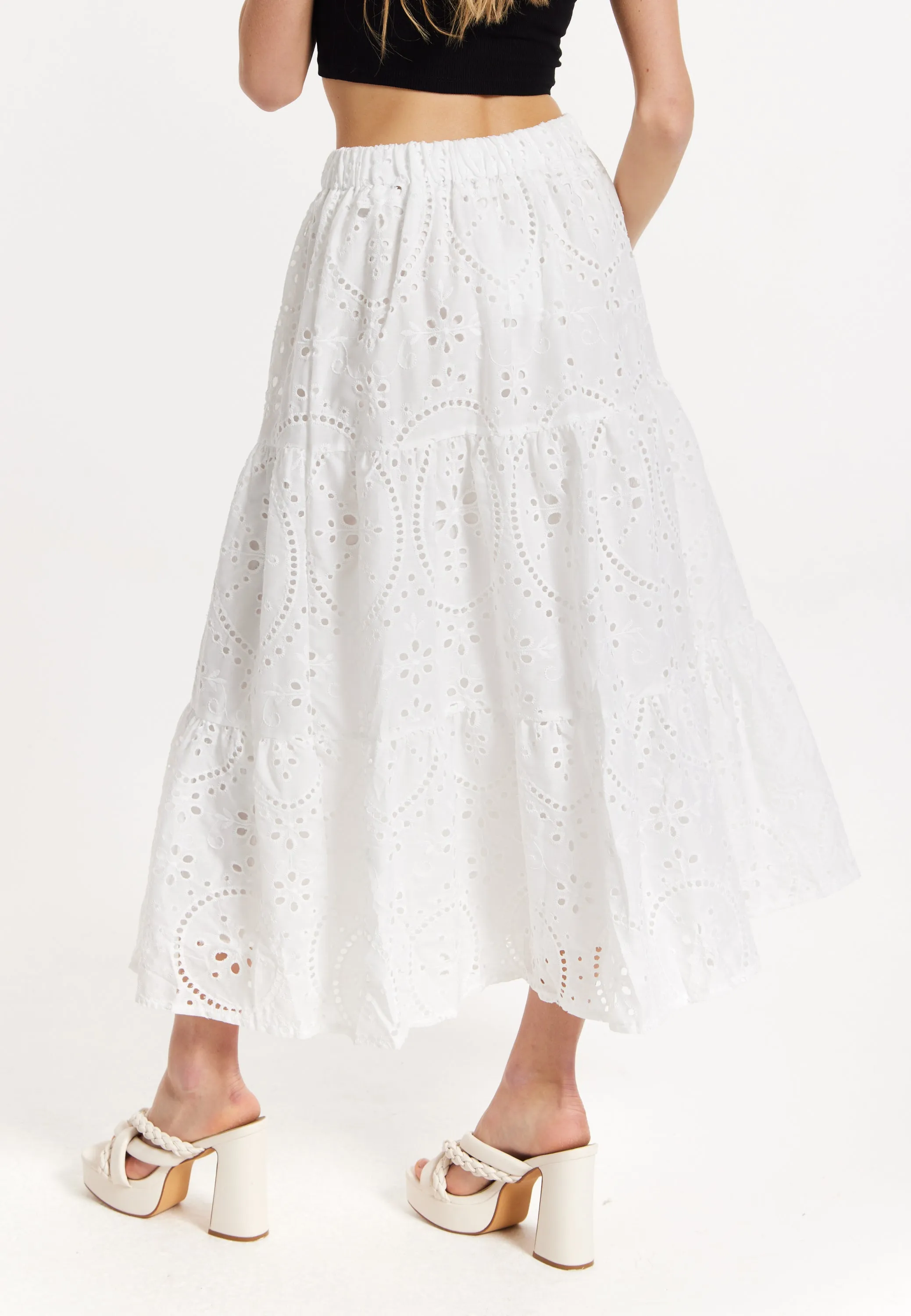 White Embroidered Lace Maxi Skirt