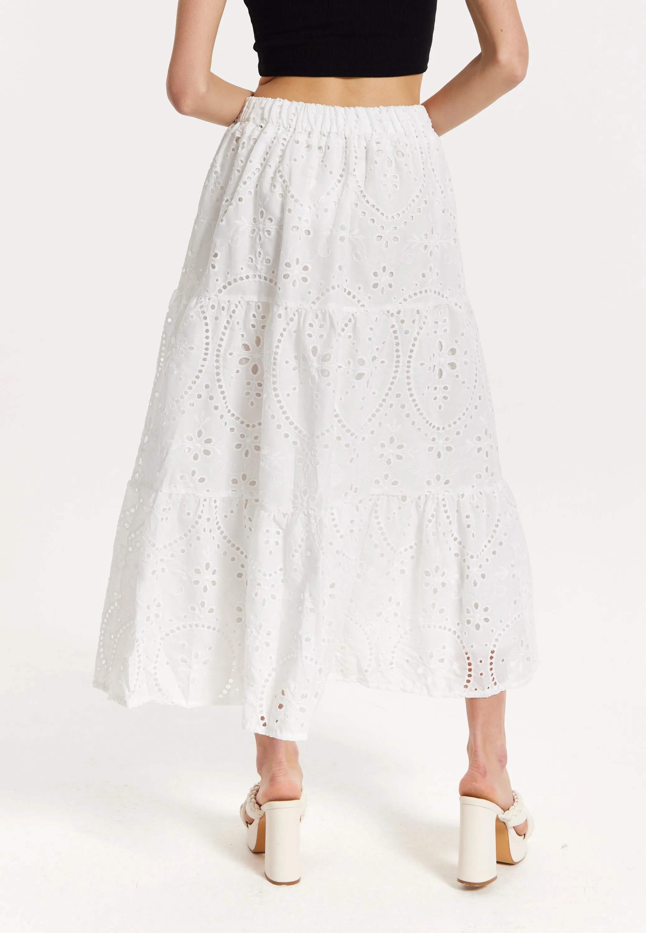 White Embroidered Lace Maxi Skirt