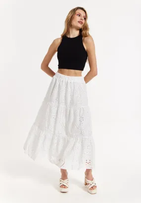 White Embroidered Lace Maxi Skirt