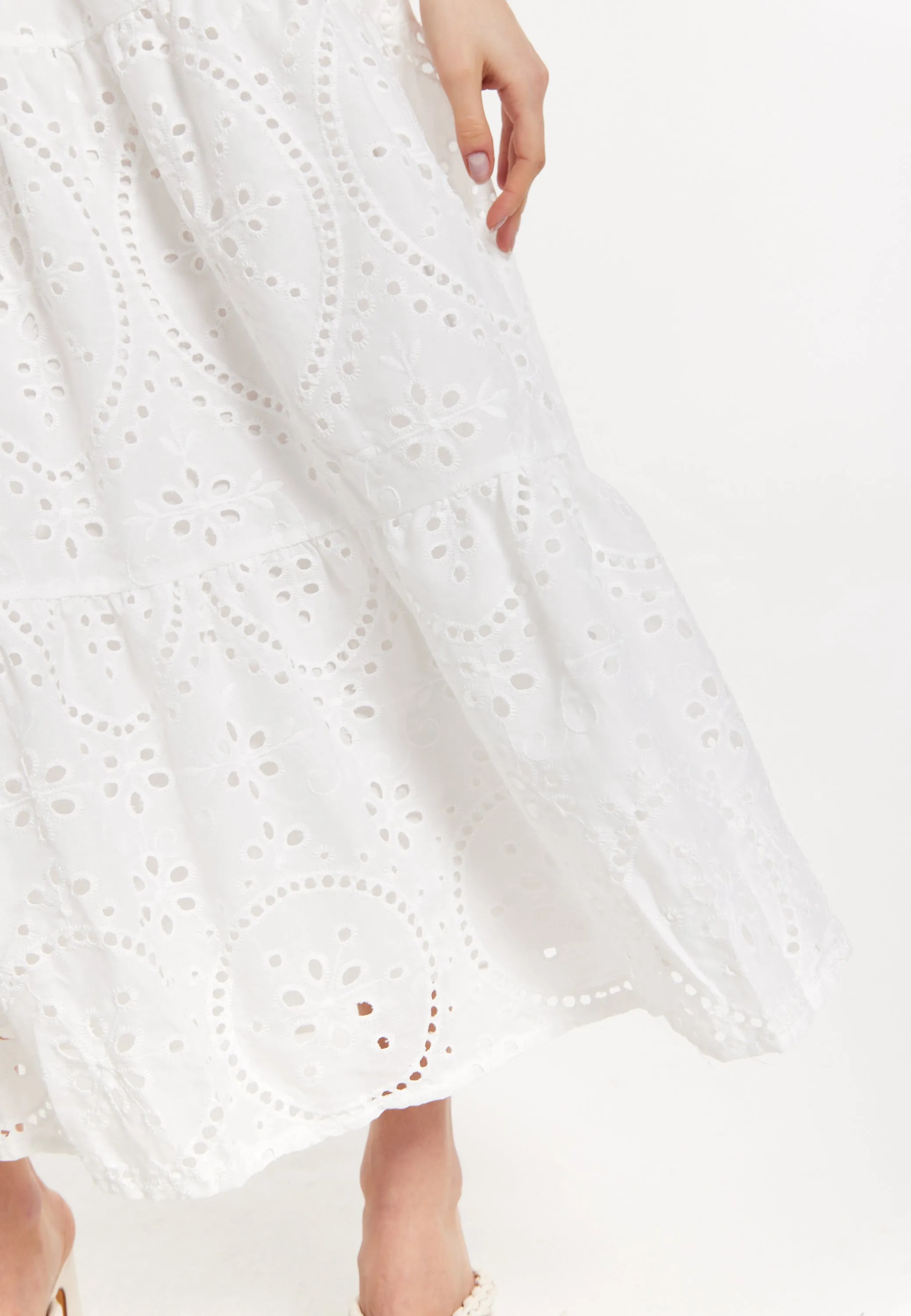 White Embroidered Lace Maxi Skirt
